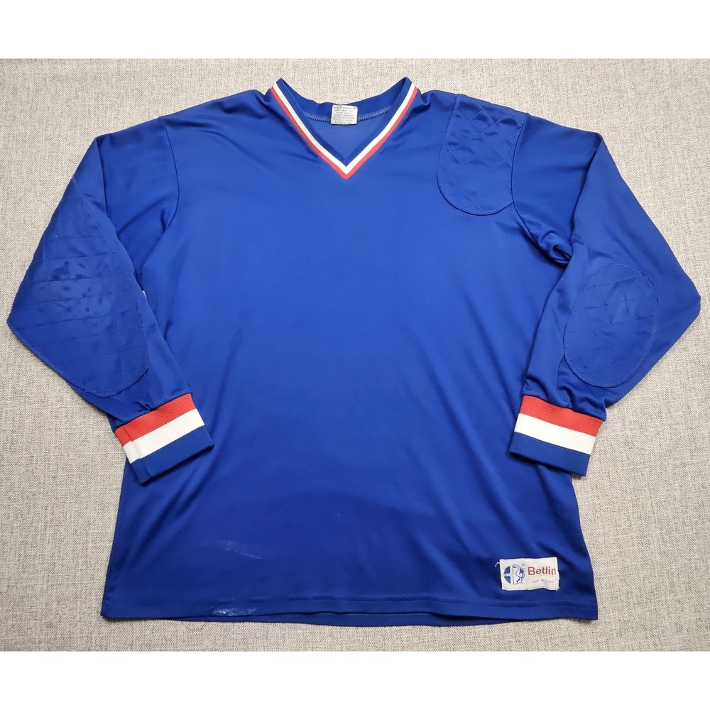 Vintage Betlin Hockey Goalie Shirt XL Blue Padded Long Sleeve USA 70s 80s Mens